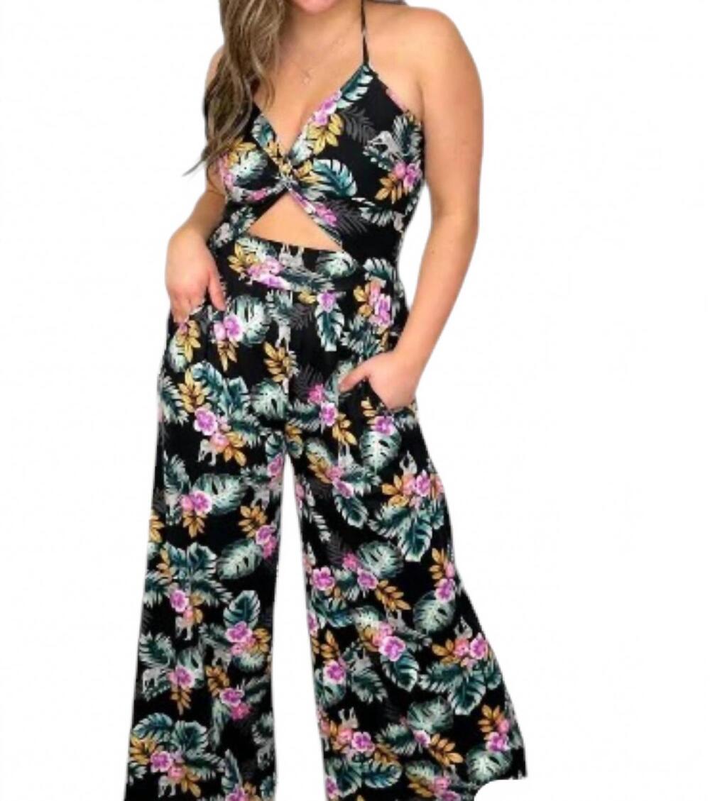NEW ELDRIDGE i said it all wide leg jumpsuit in leopard black